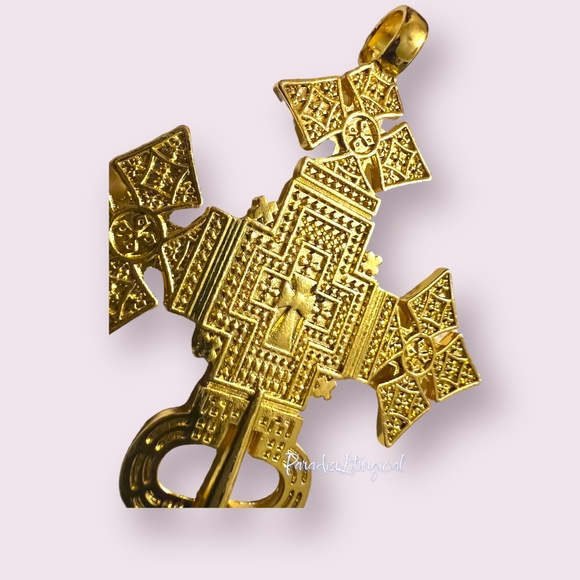 Ethiopian Cross Pendant Orthodox Catholic Church Golden African Christian Cross - Picture 3 of 5